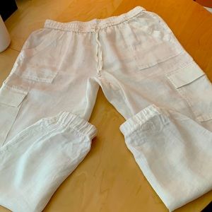 Magaschoni white linen cargo joggers